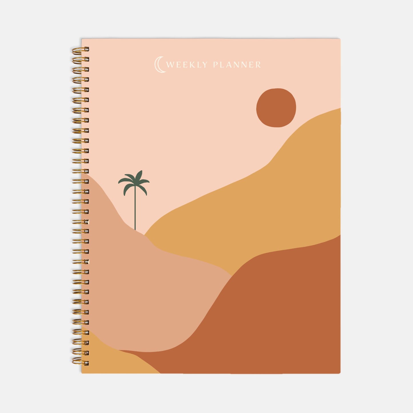 Desert Moon Large Undated Weekly Planner Minimalist Productivity Planner Journal Hardcover Spiral Planner 8.5 x 11