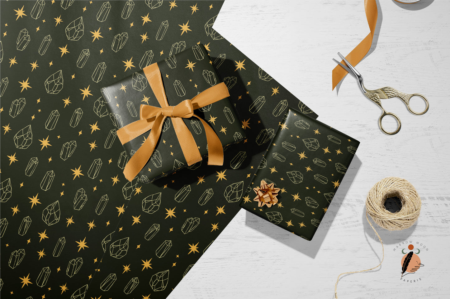 Dark Forest Crystal Magic Gift Wrap Gothic Wedding Wrapping Paper Witchy Dark Academia Aesthetic