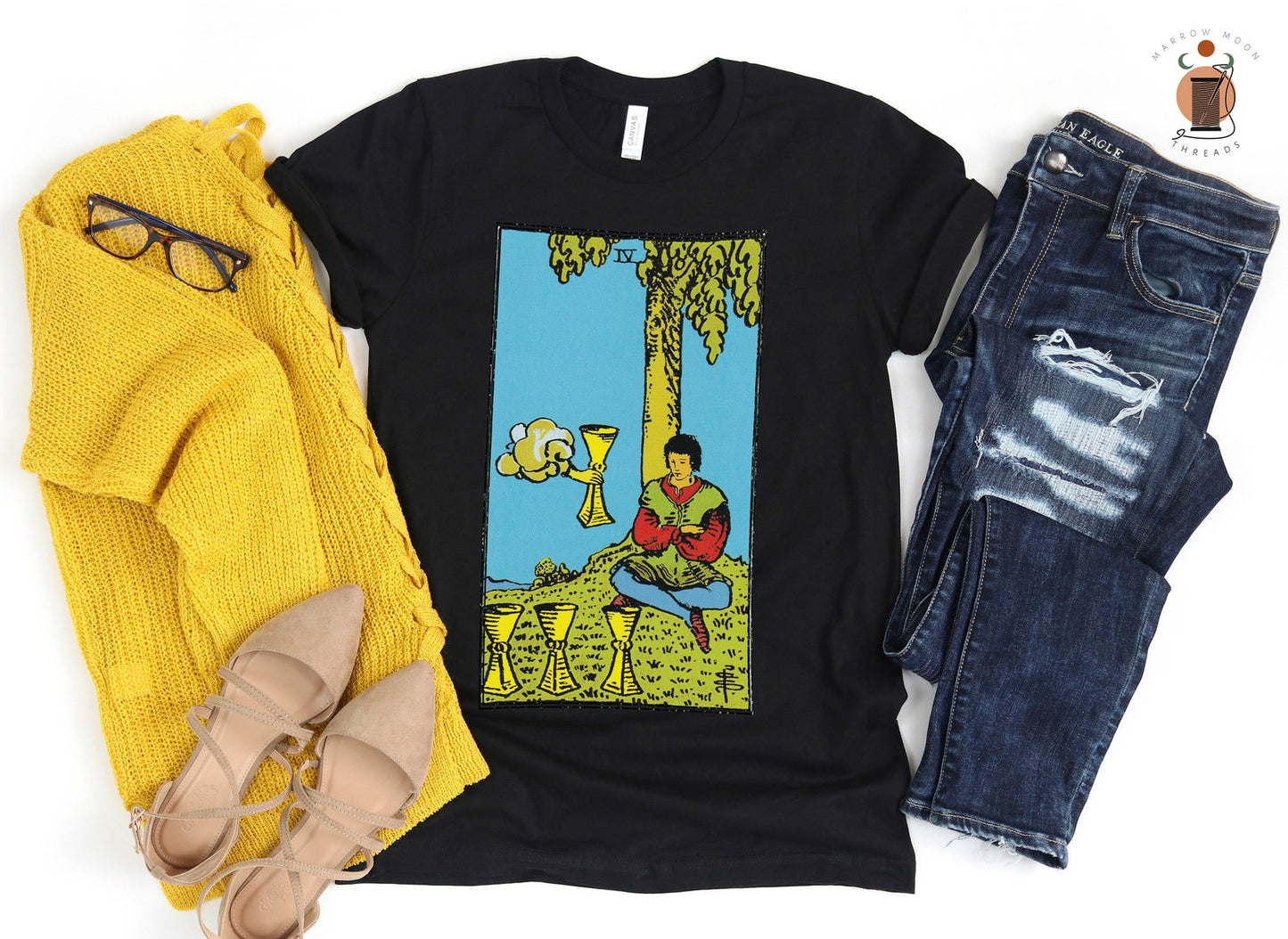 Four of Cups Tarot Card Shirt - Stay Grounded and Focused