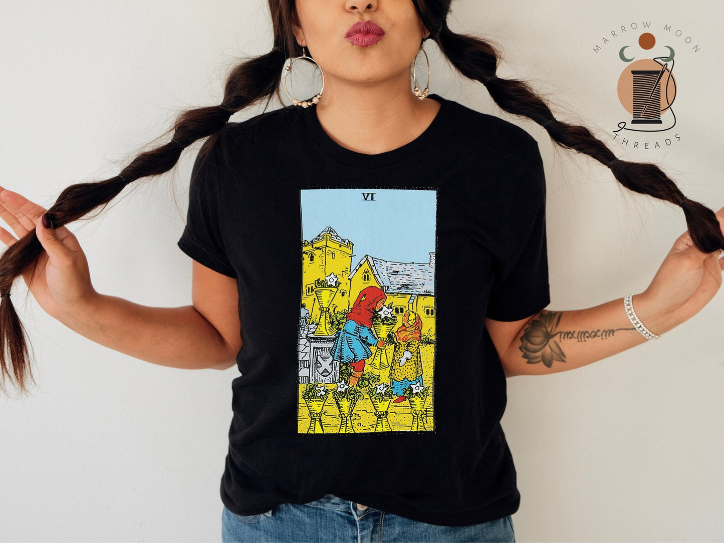 Six of Cups Tarot Card Shirt - Retro Nostalgia and Innocence