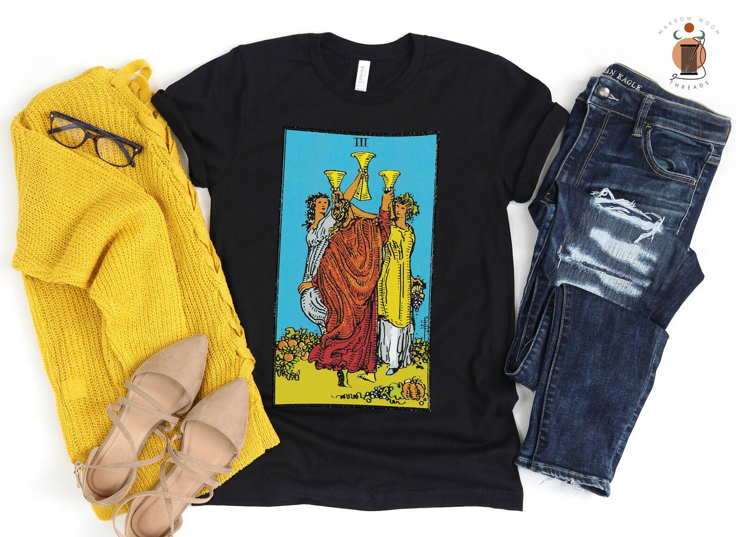 Three of Cups Tarot Card Shirt Dark Academia Gift for Tarot Readers