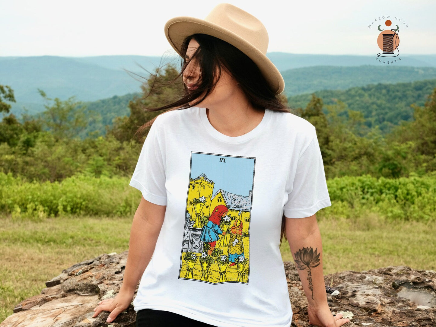 Six of Cups Tarot Card Shirt - Retro Nostalgia and Innocence