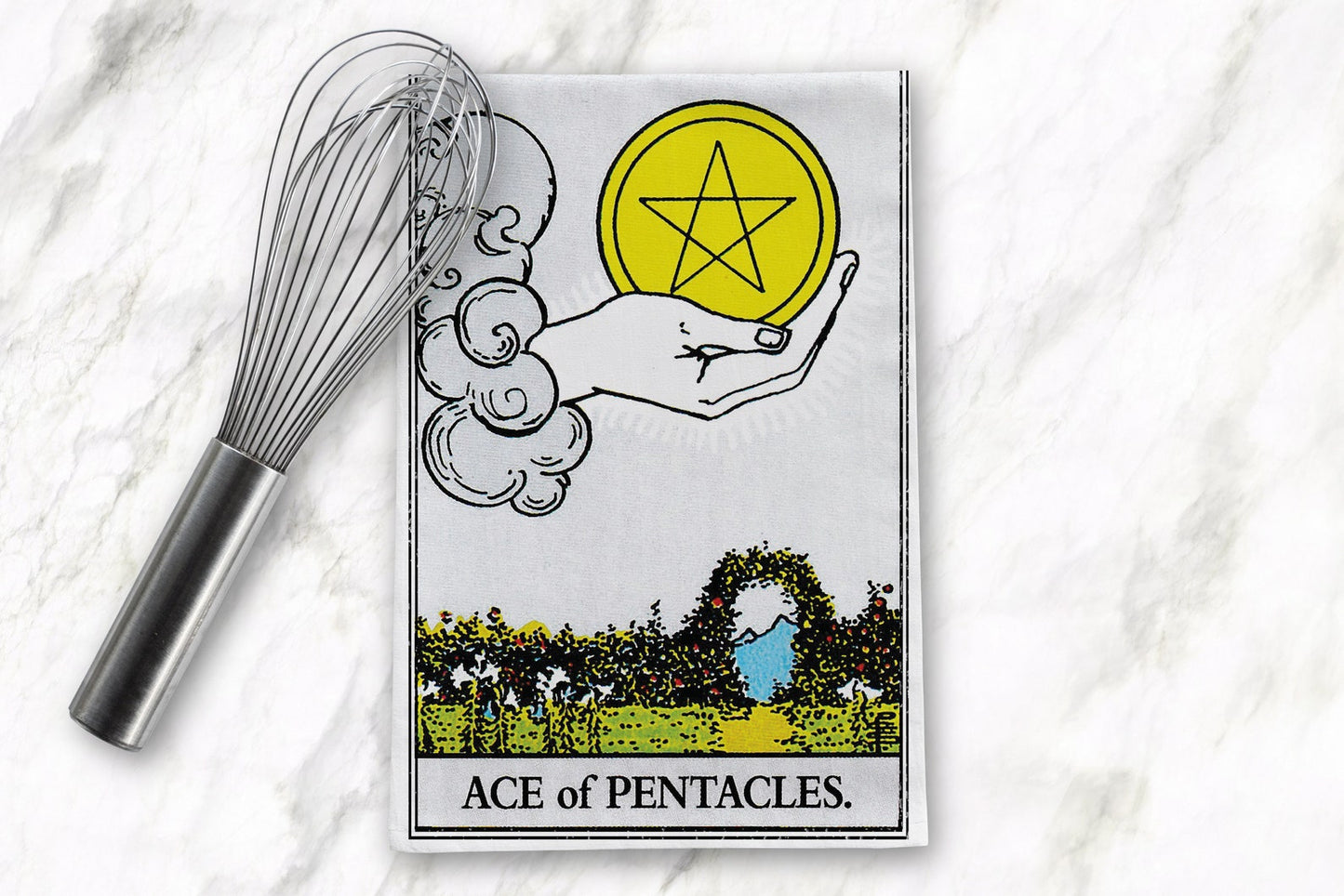 Ace of Pentacles Tarot Card Tea Towel Goth Kitchen Decor