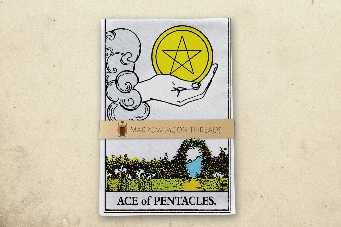 Ace of Pentacles Tarot Card Tea Towel Goth Kitchen Decor