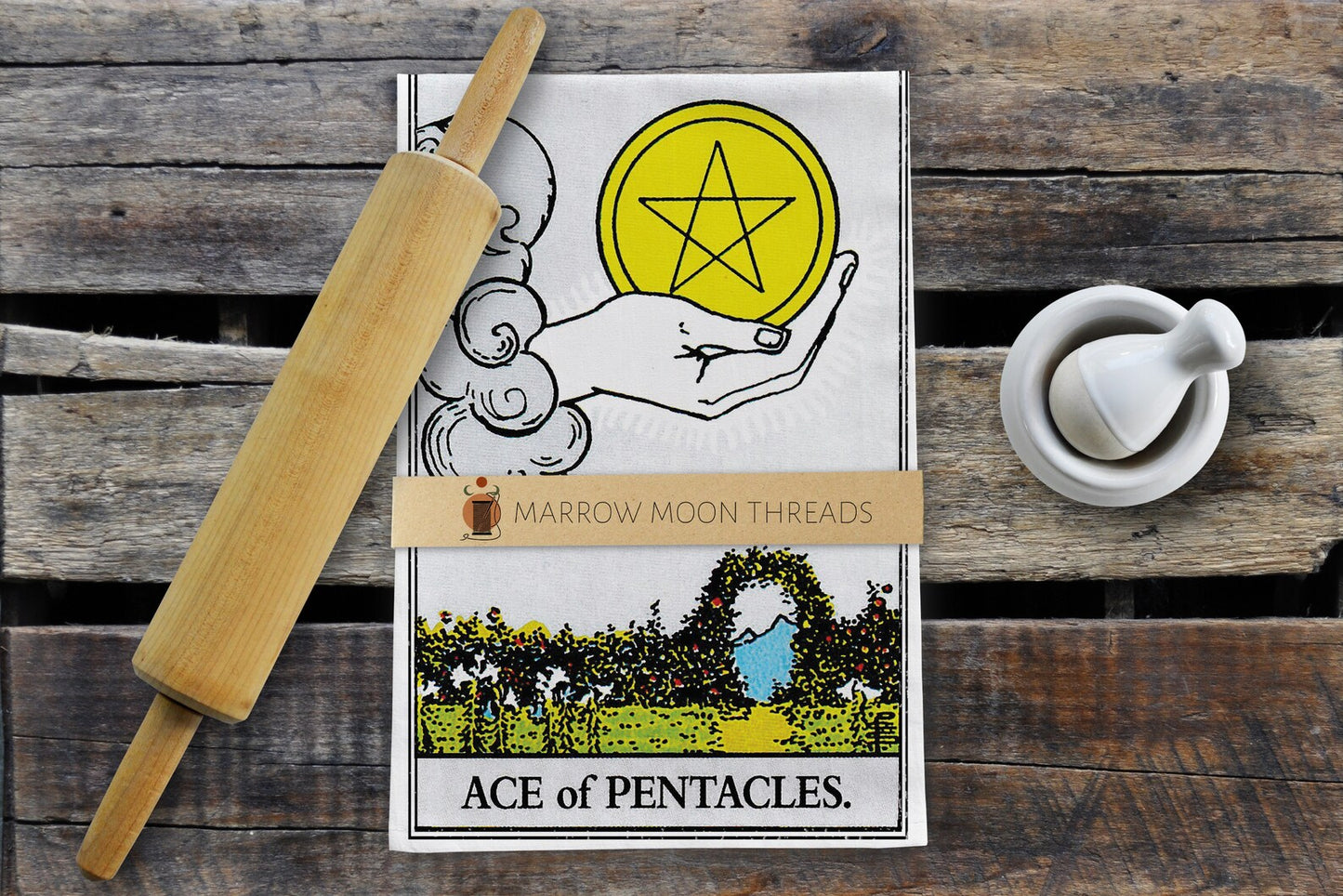 Ace of Pentacles Tarot Card Tea Towel Goth Kitchen Decor