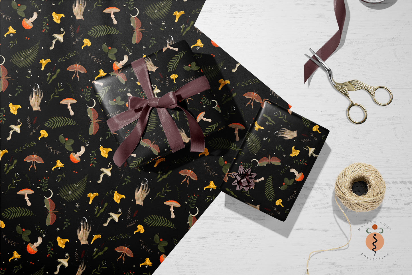 Dark Forest Nature's Magic Gift Wrap Gothic Wedding Wrapping Paper Witchy Dark Academia Aesthetic