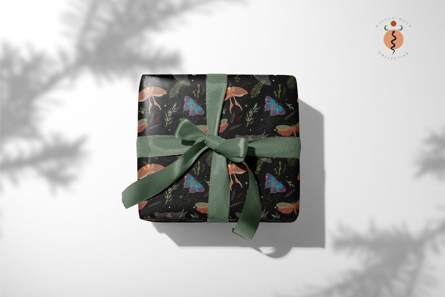 Dark Forest Moth Gift Wrap Gothic Wedding Wrapping Paper Witchy Dark Academia Aesthetic