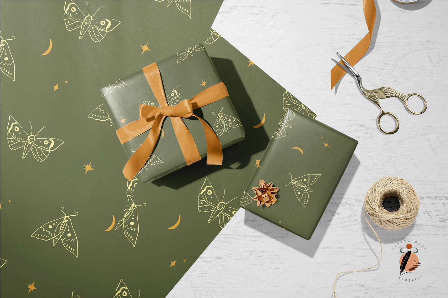 Dark Forest Moth Gift Wrap Green Gothic Wedding Wrapping Paper Witchy Dark Academia Aesthetic