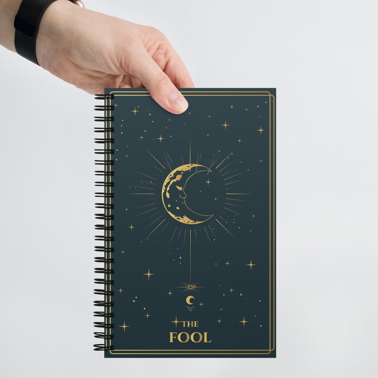 The Fool Tarot Card Journal with a Witchy Aesthetic Gold and Blue Tarot Notebook