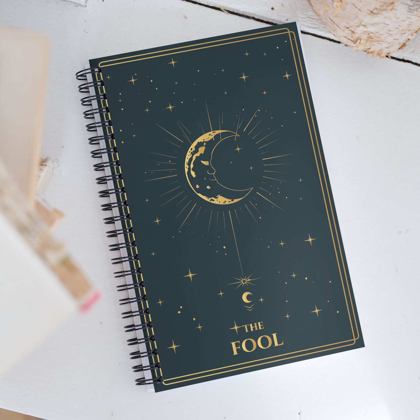 The Fool Tarot Card Journal with a Witchy Aesthetic Gold and Blue Tarot Notebook