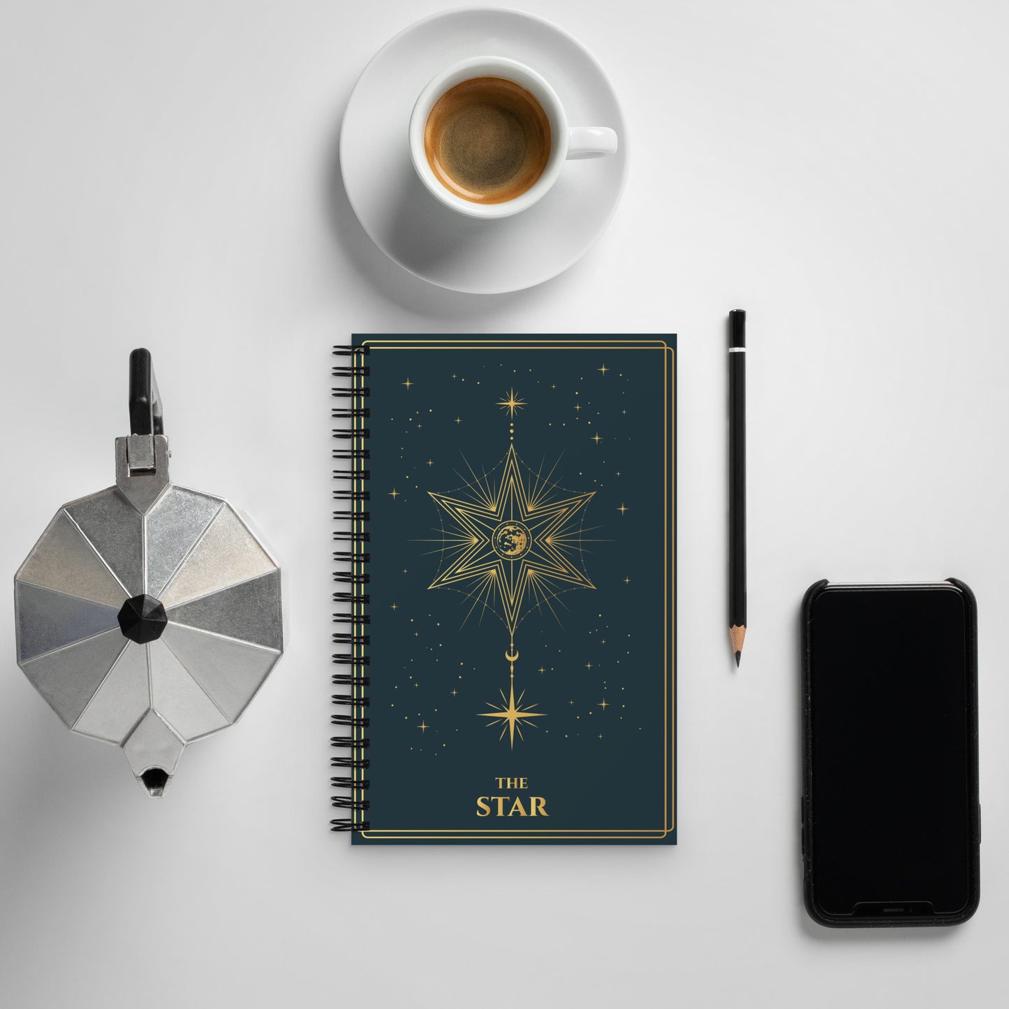 The Star Tarot Card Journal with a Witchy Aesthetic Gold and Blue Tarot Notebook