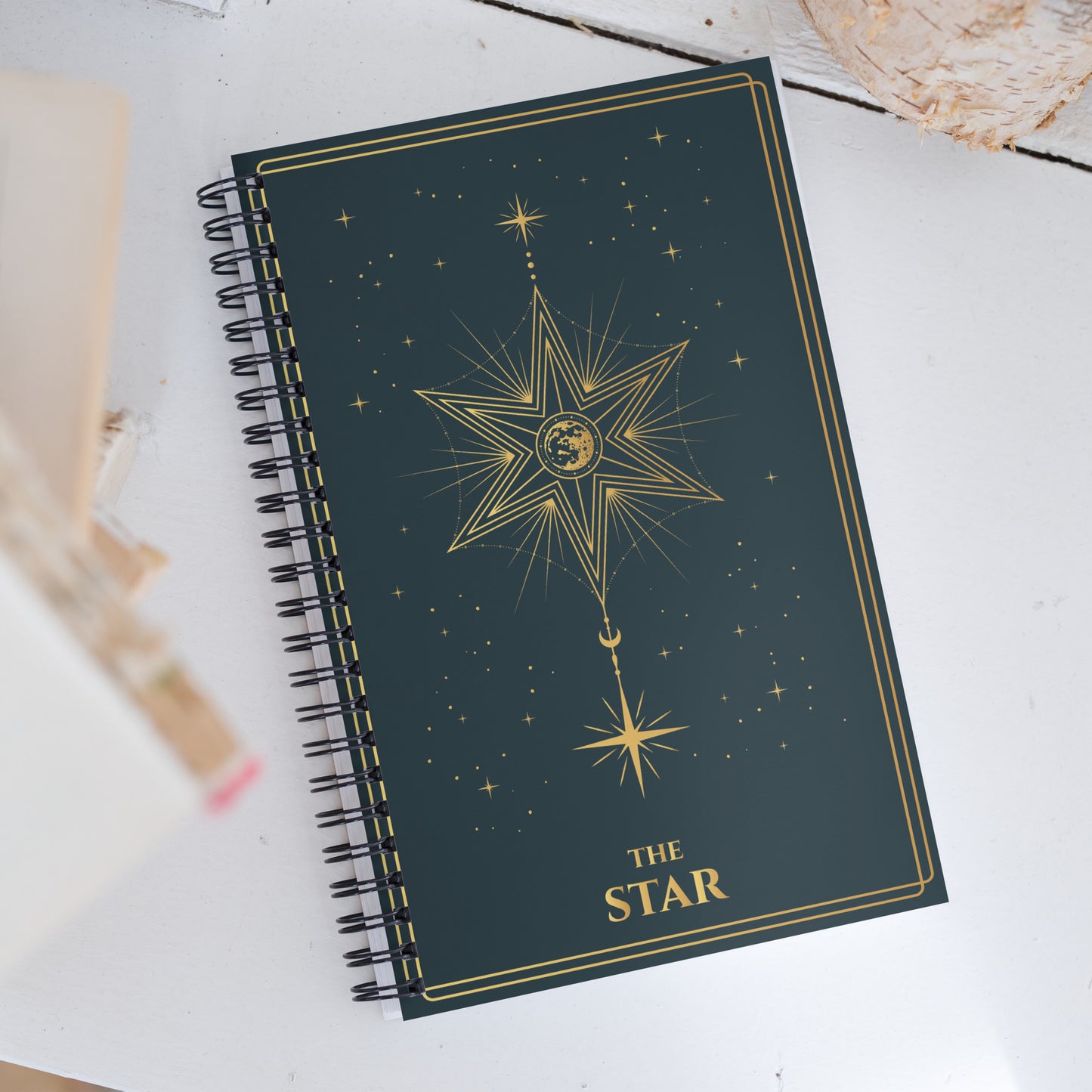 The Star Tarot Card Journal with a Witchy Aesthetic Gold and Blue Tarot Notebook