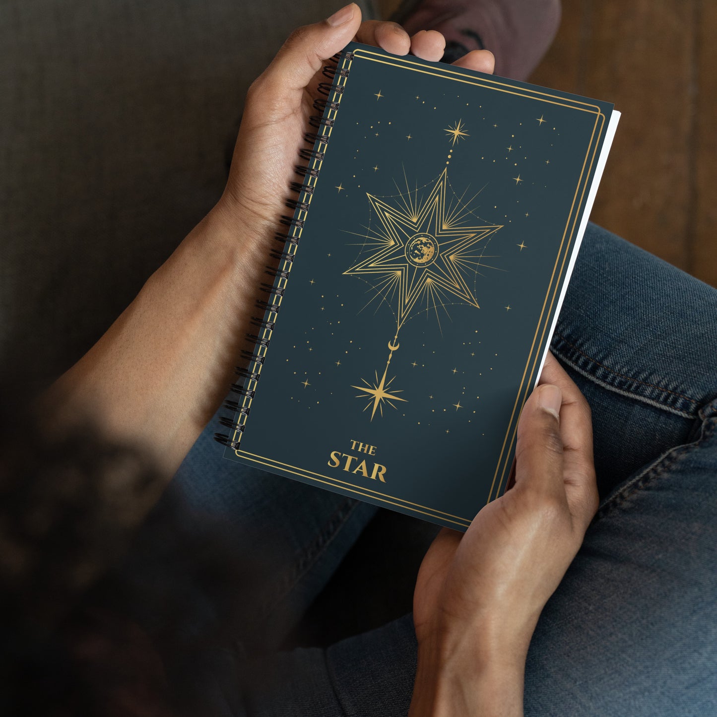 The Star Tarot Card Journal with a Witchy Aesthetic Gold and Blue Tarot Notebook