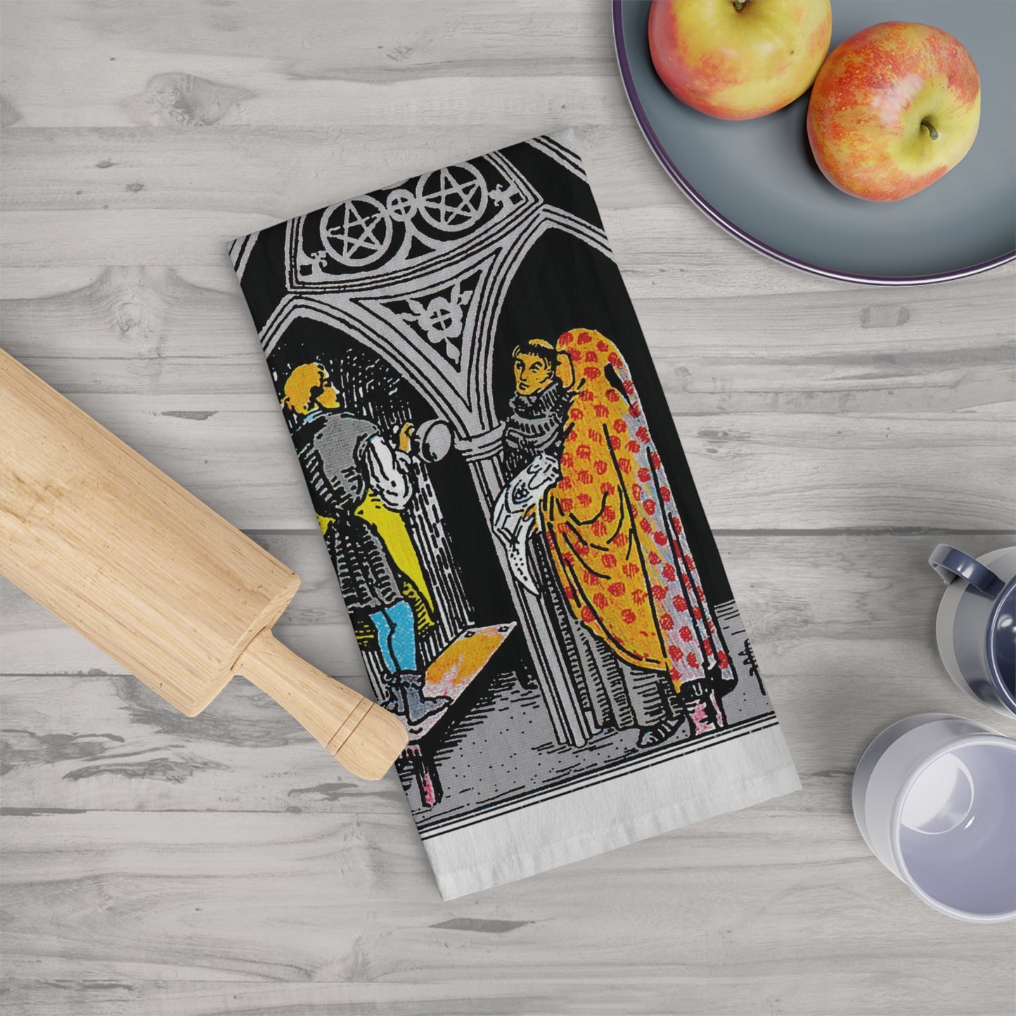 The Three of Pentacles Tarot Card Tea Towel Goth Kitchen Decor