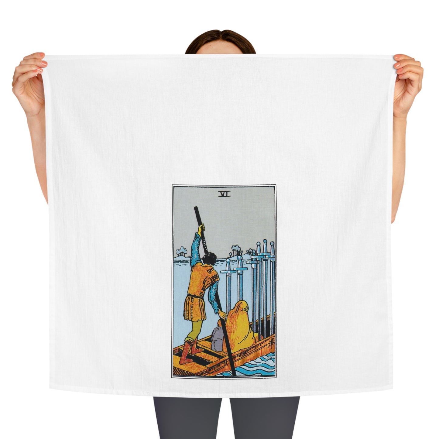 The Six of Swords Tarot Card Tea Towel Goth Kitchen Decor