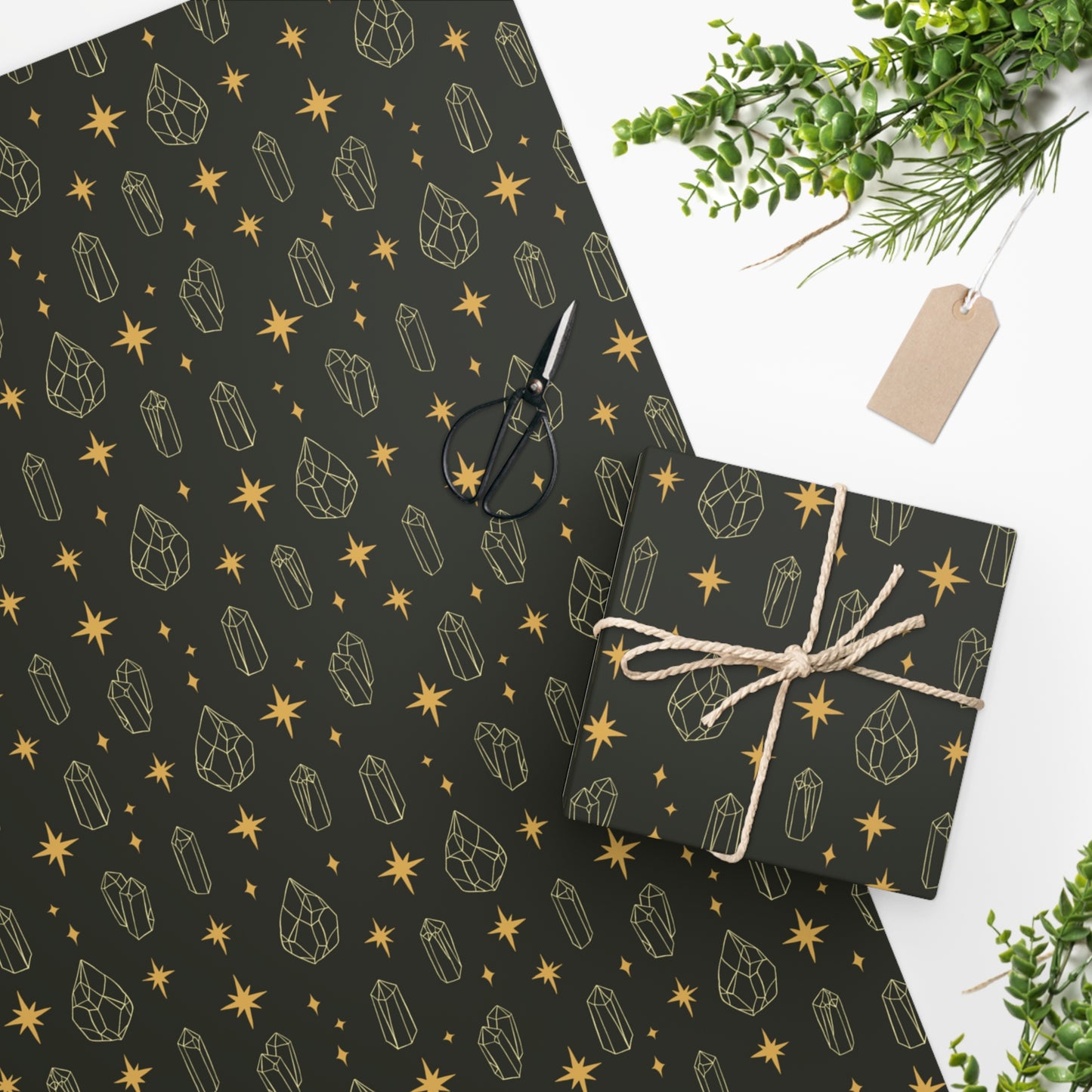 Dark Forest Crystal Magic Gift Wrap Gothic Wedding Wrapping Paper Witchy Dark Academia Aesthetic