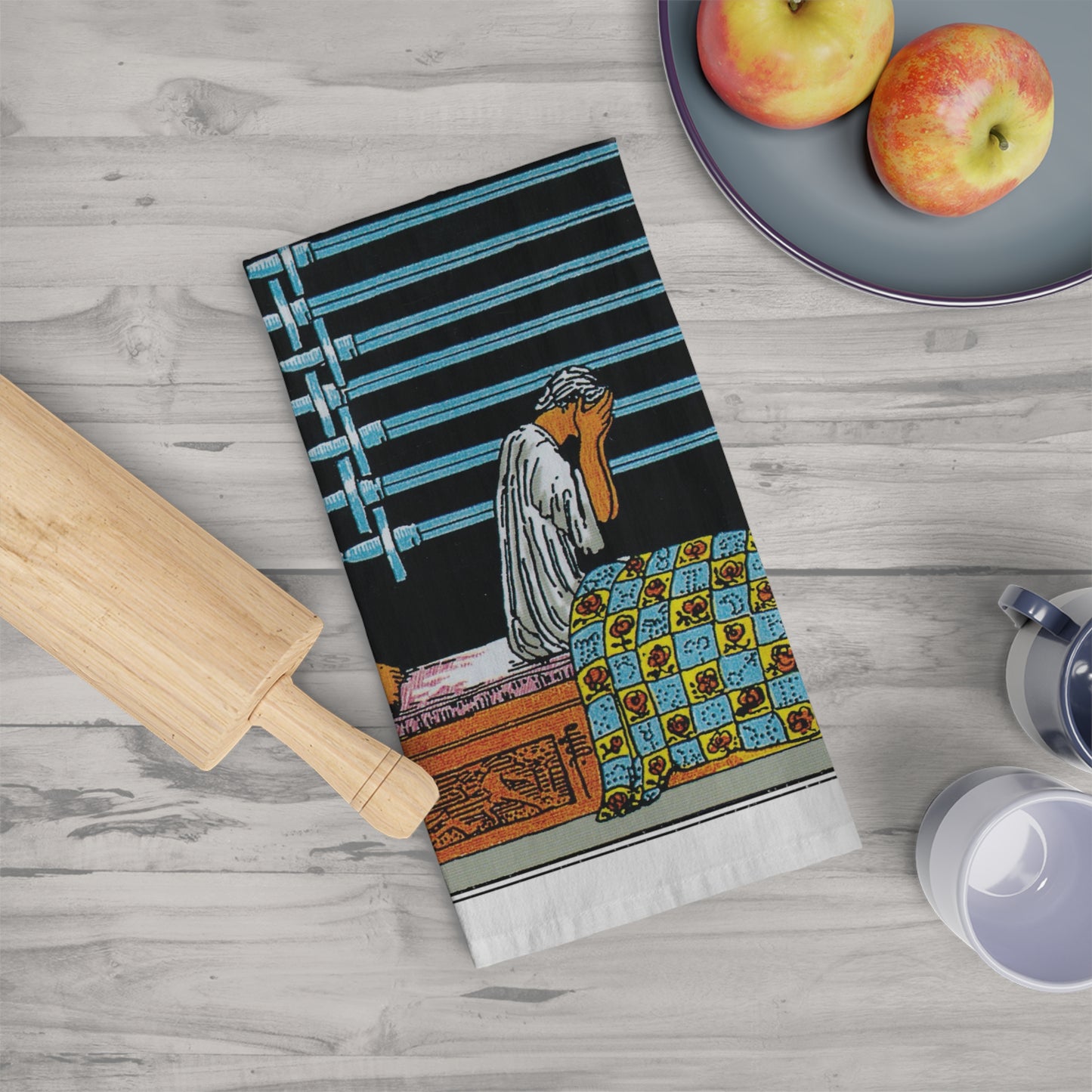 The Nine of Swords Tarot Card Tea Towel Goth Kitchen Decor