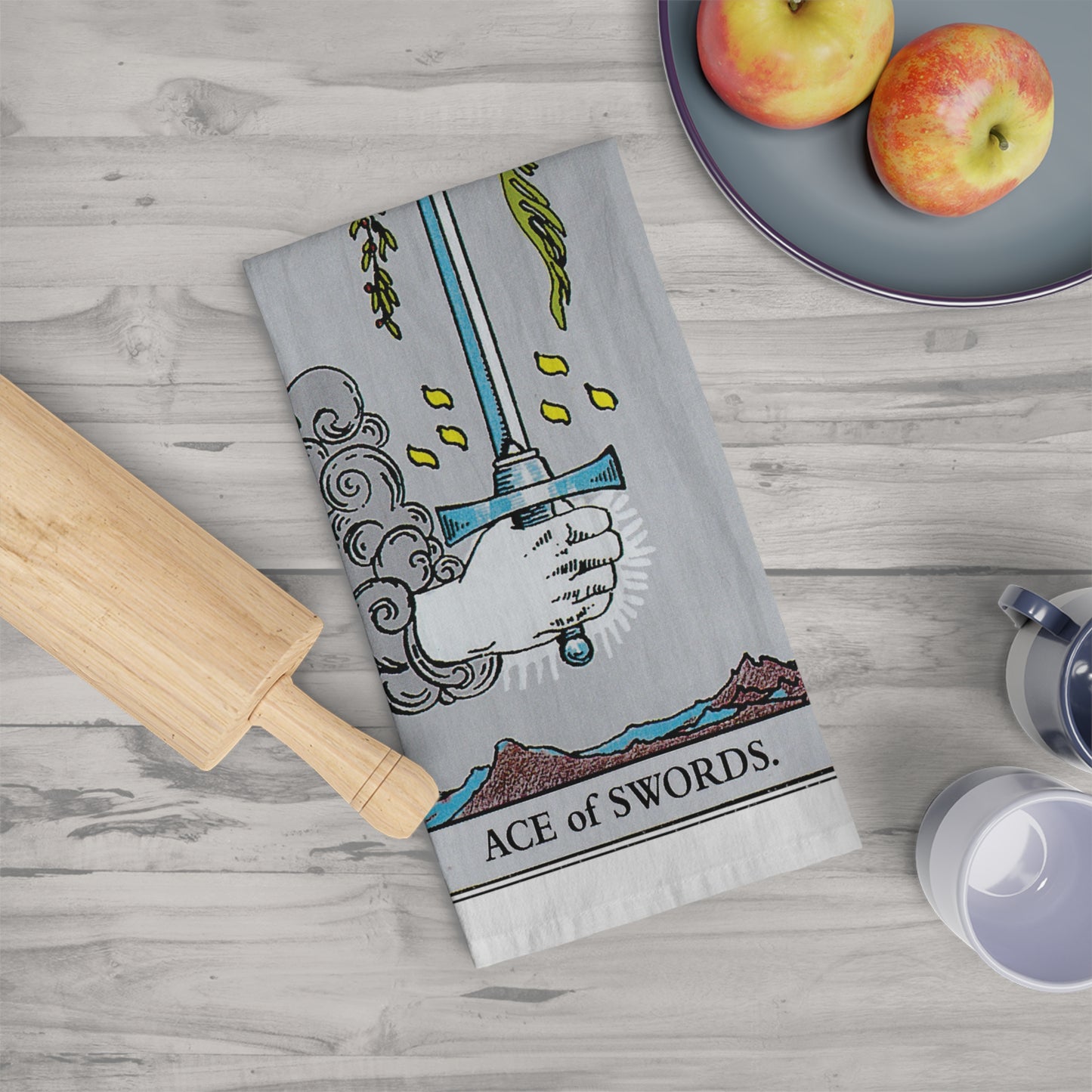 The Ace of Swords Tarot Card Tea Towel Goth Kitchen Decor