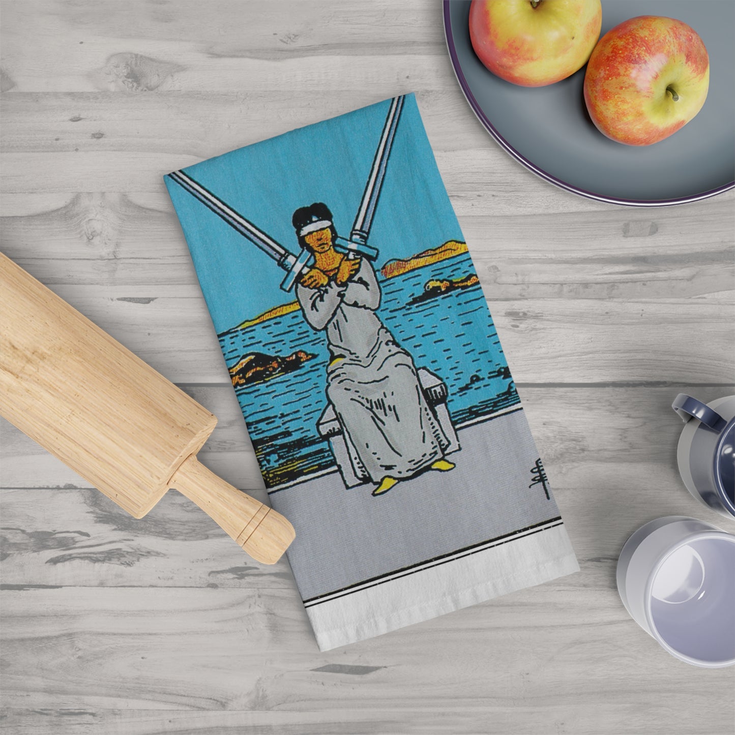 The Two of Swords Tarot Card Tea Towel Goth Kitchen Decor