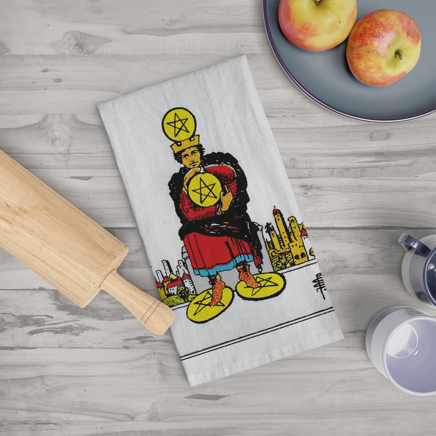 The Four of Pentacles Tarot Card Tea Towel Goth Kitchen Decor