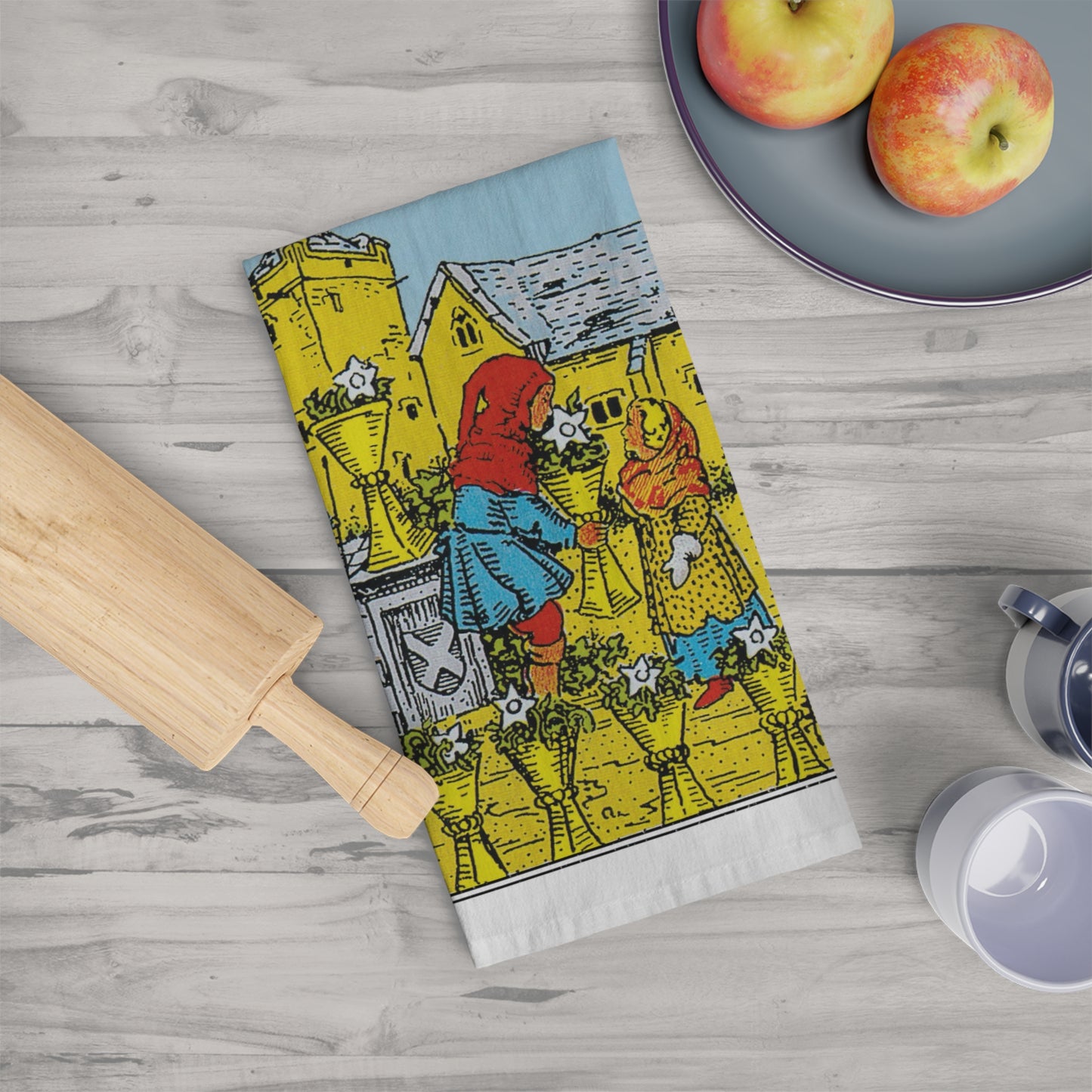 The Six of Cups Tarot Card Tea Towel Goth Kitchen Decor