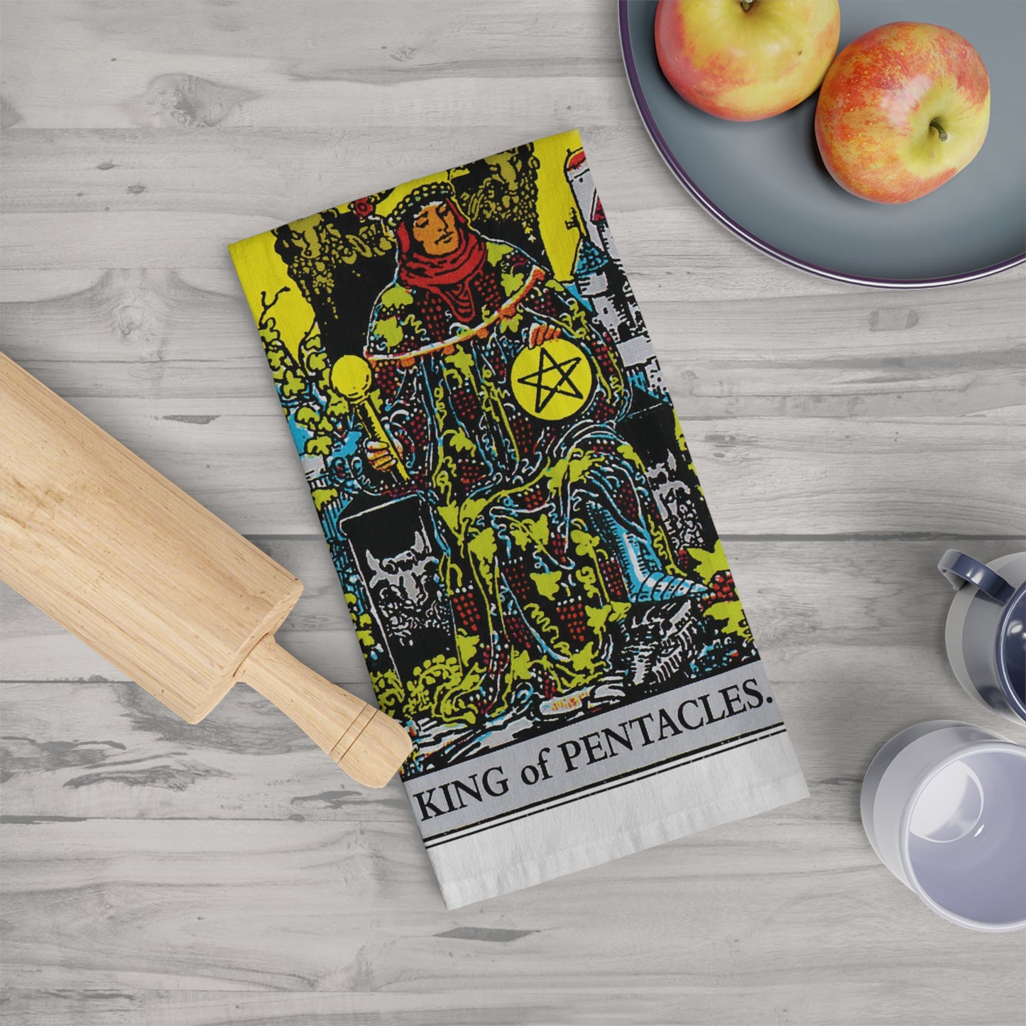 The King of Pentacles Tarot Card Tea Towel Goth Kitchen Decor