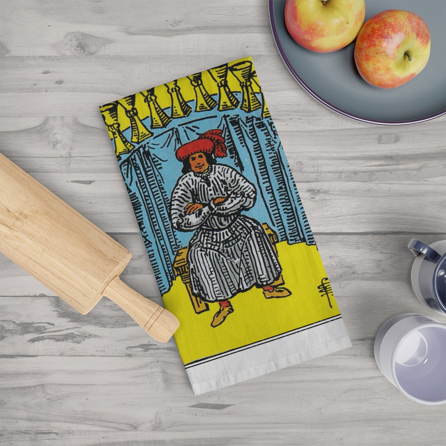 The Nine of Cups Tarot Card Tea Towel Goth Kitchen Decor