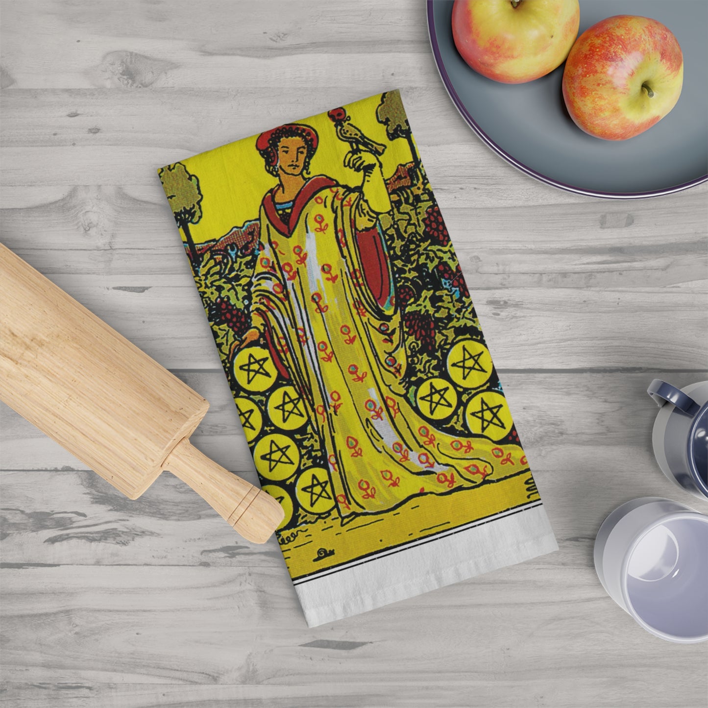 The Nine of Pentacles Tarot Card Tea Towel Goth Kitchen Decor