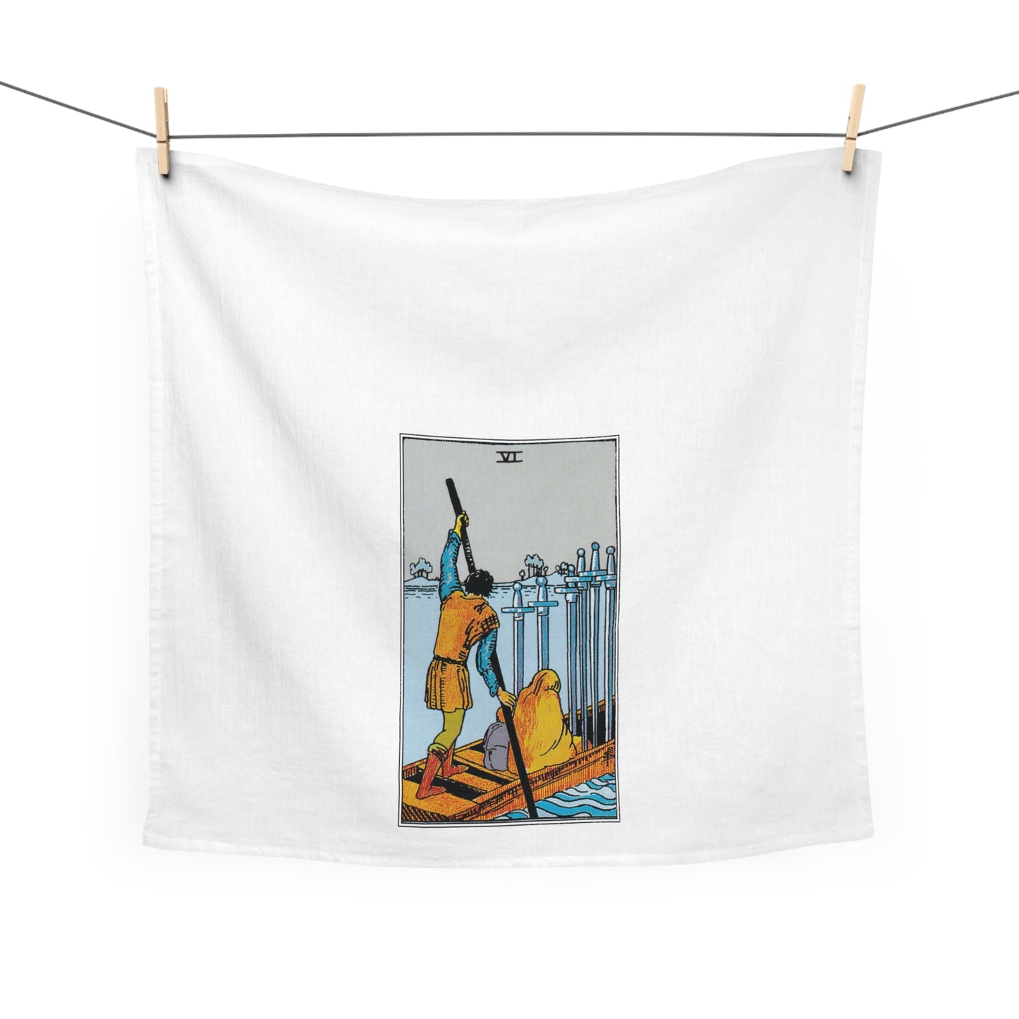 The Six of Swords Tarot Card Tea Towel Goth Kitchen Decor