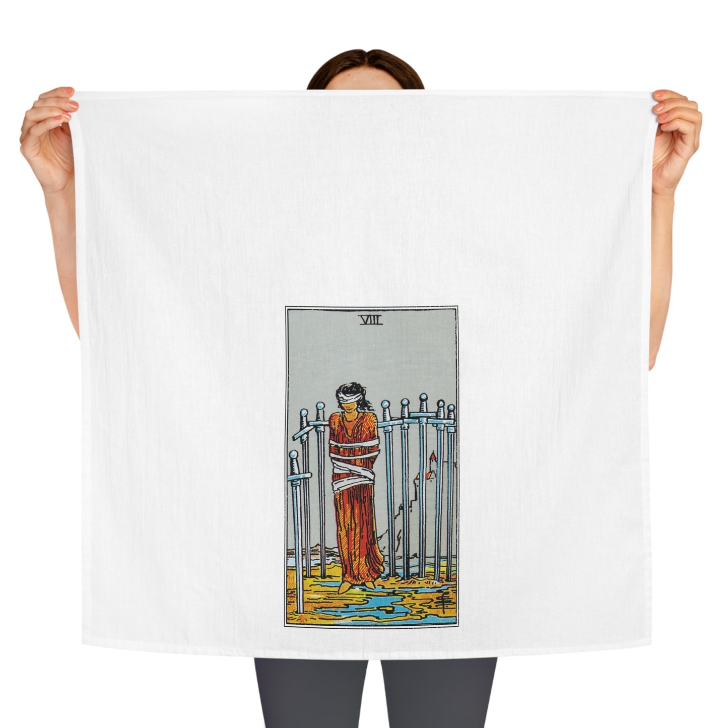 The Eight of Swords Tarot Card Tea Towel Goth Kitchen Decor