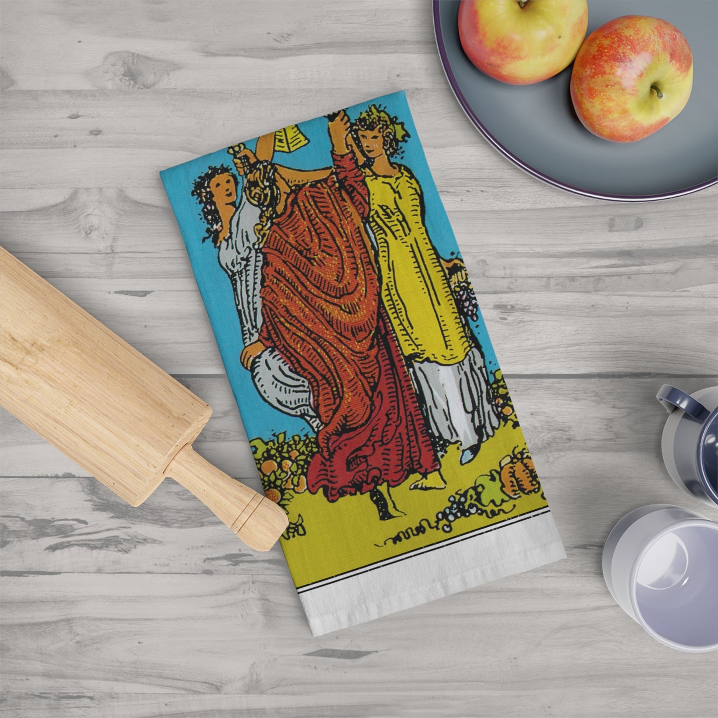 The Three of Cups Tarot Card Tea Towel Goth Kitchen Decor