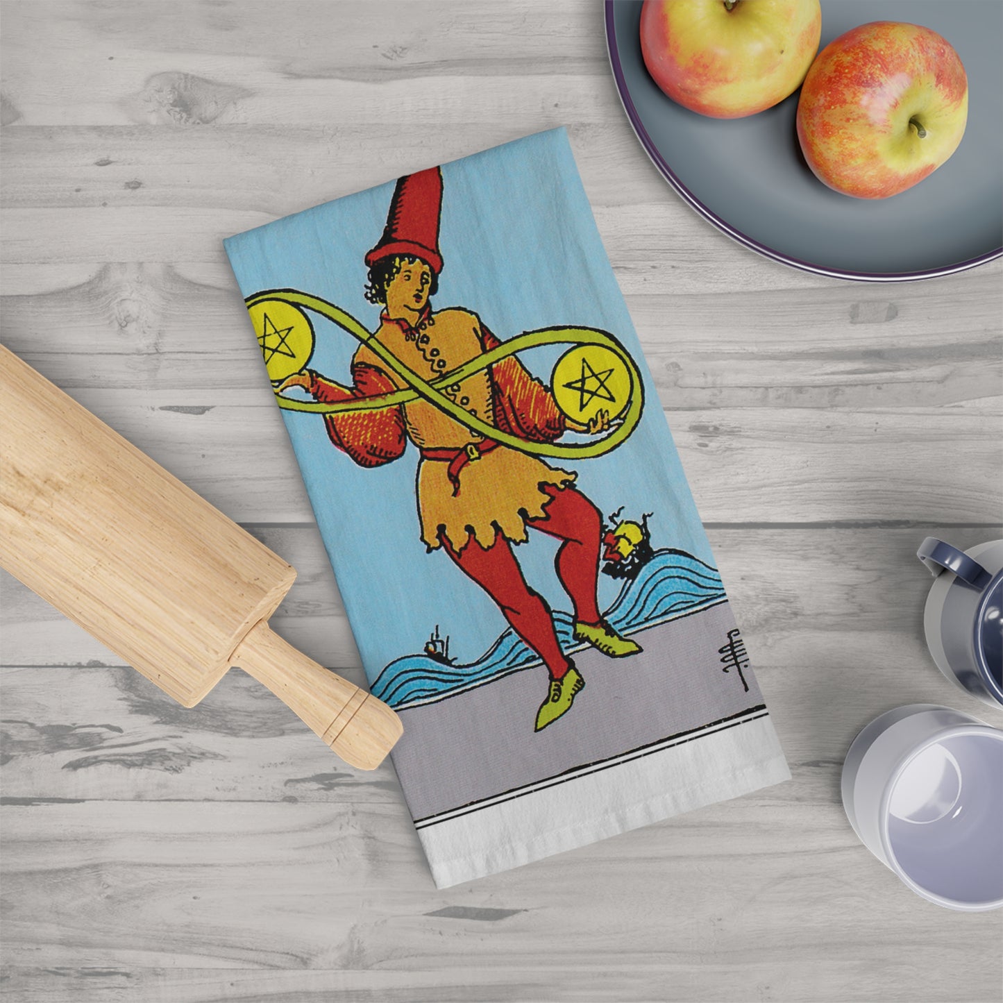 The Two of Pentacles Tarot Card Tea Towel Goth Kitchen Decor