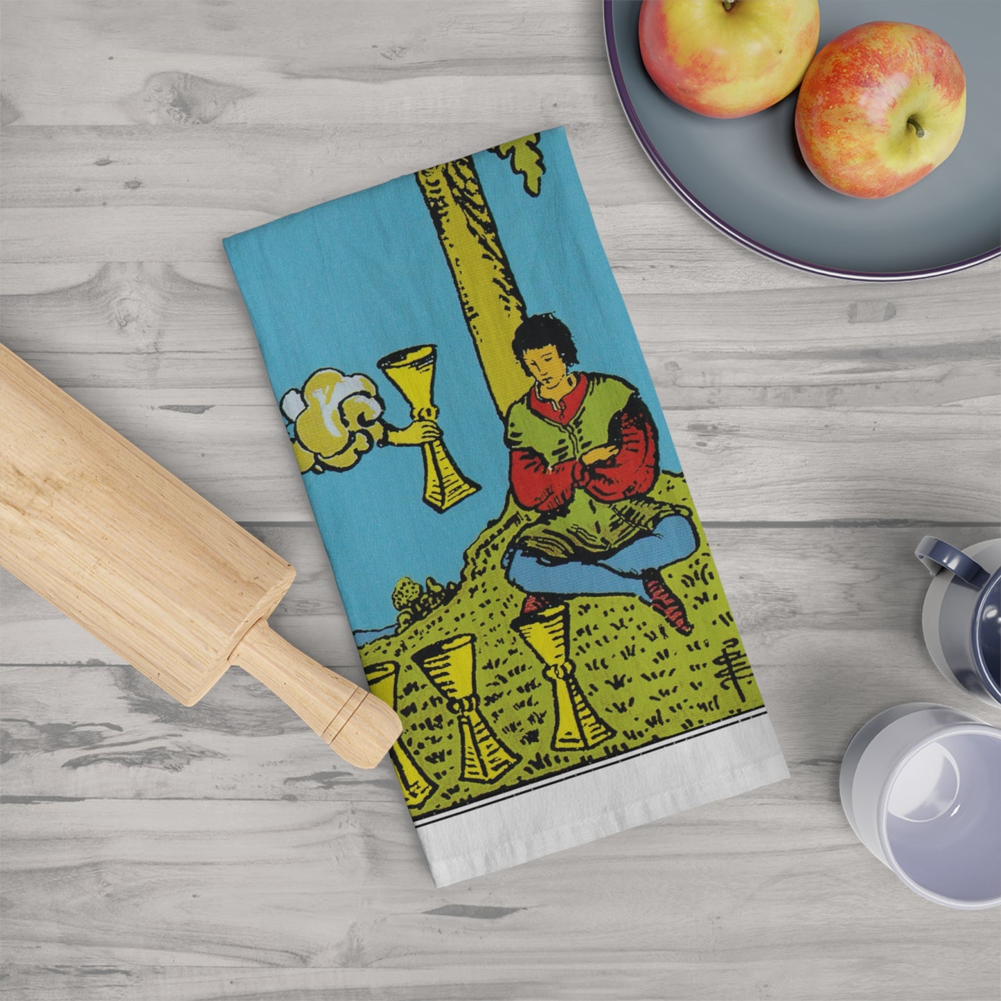 The Four of Cups Tarot Card Tea Towel Goth Kitchen Decor