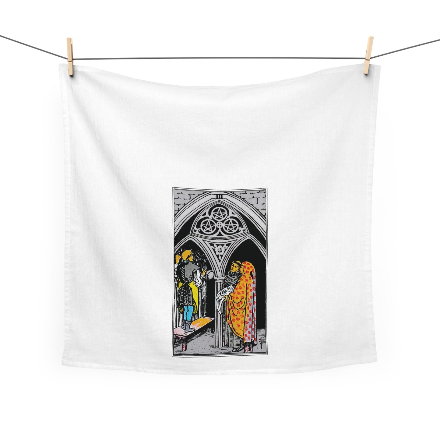 The Three of Pentacles Tarot Card Tea Towel Goth Kitchen Decor