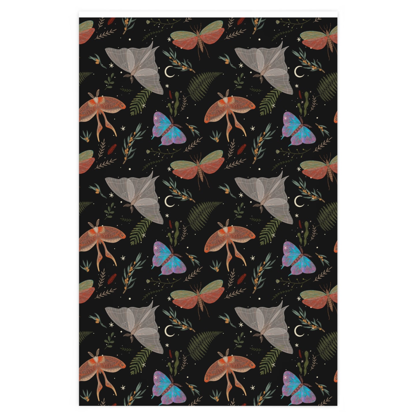 Dark Forest Moth Gift Wrap Gothic Wedding Wrapping Paper Witchy Dark Academia Aesthetic