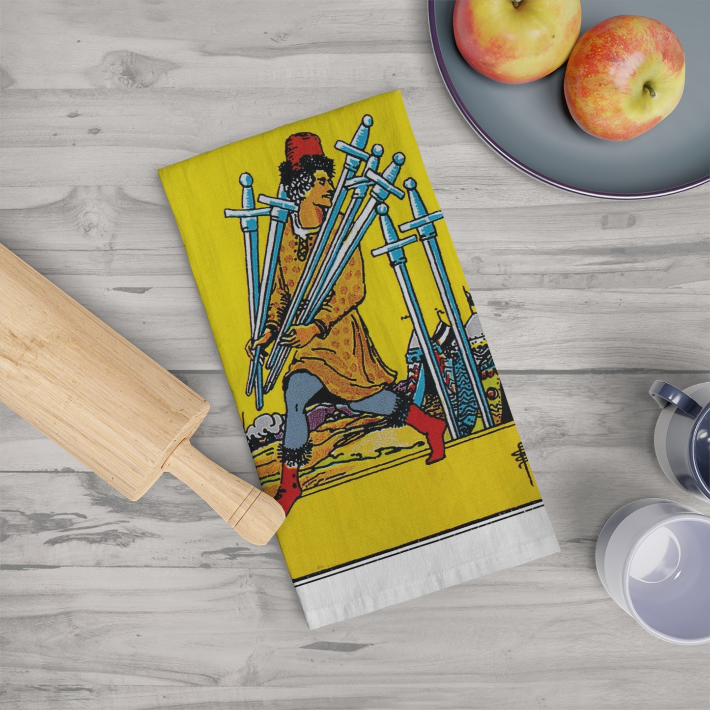 The Seven of Swords Tarot Card Tea Towel Goth Kitchen Decor