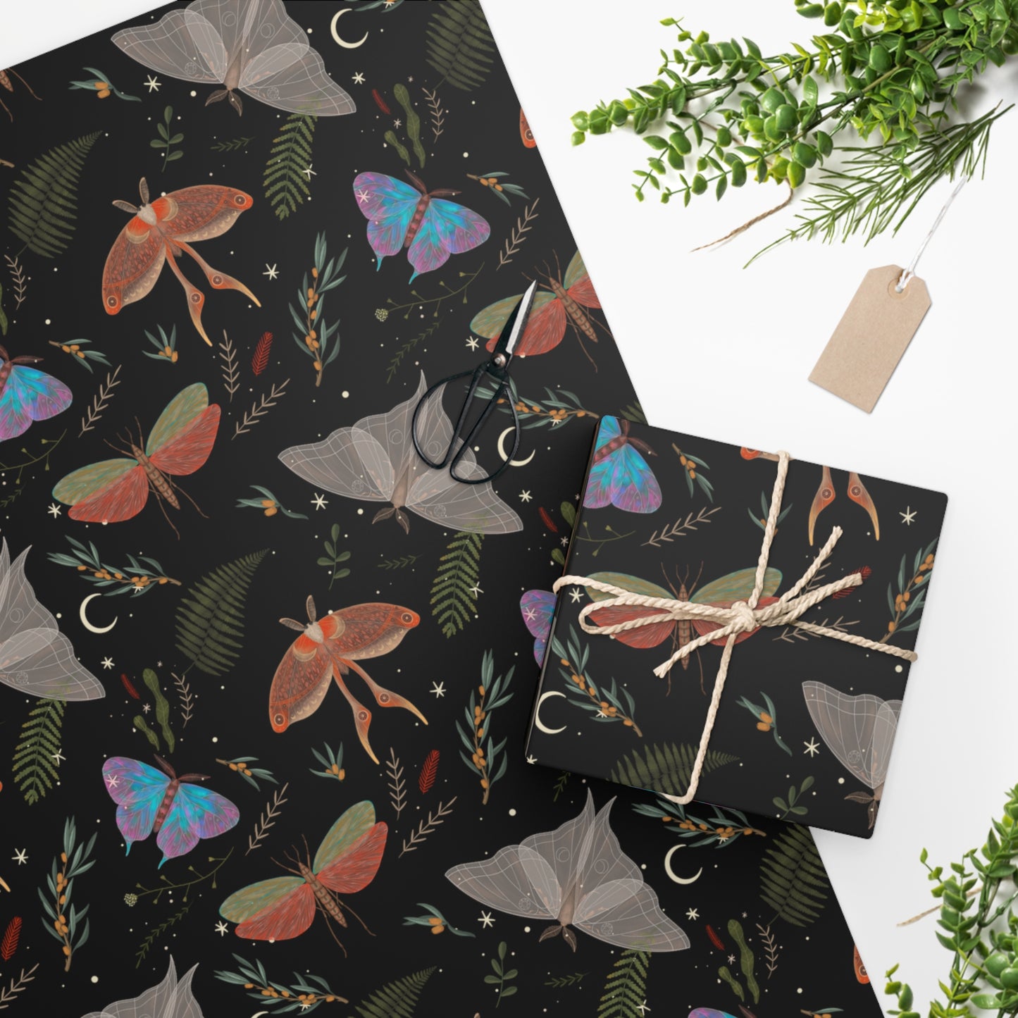 Dark Forest Moth Gift Wrap Gothic Wedding Wrapping Paper Witchy Dark Academia Aesthetic