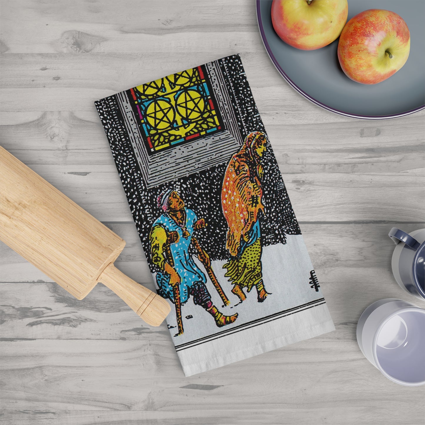 The Five of Pentacles Tarot Card Tea Towel Goth Kitchen Decor