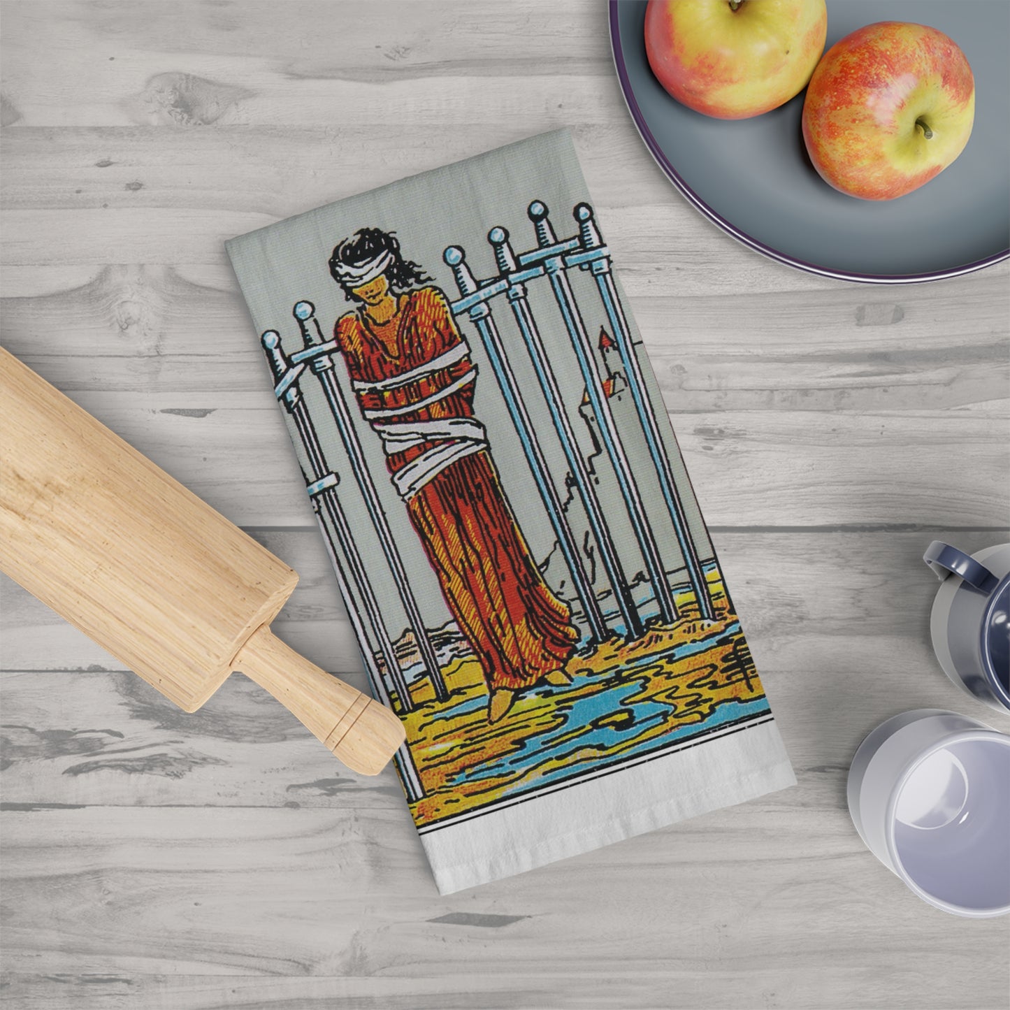 The Eight of Swords Tarot Card Tea Towel Goth Kitchen Decor