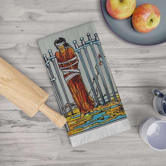 The Eight of Swords Tarot Card Tea Towel Goth Kitchen Decor