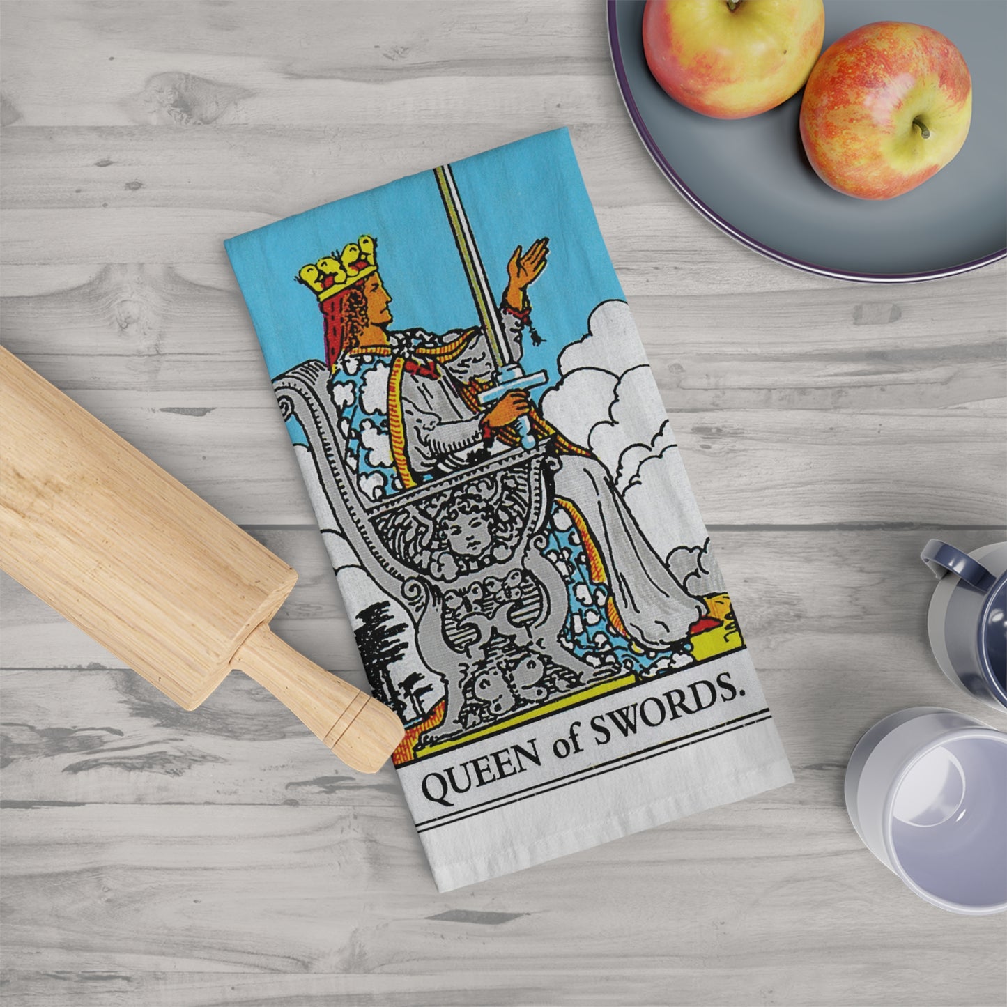 The Queen of Swords Tarot Card Tea Towel Goth Kitchen Decor