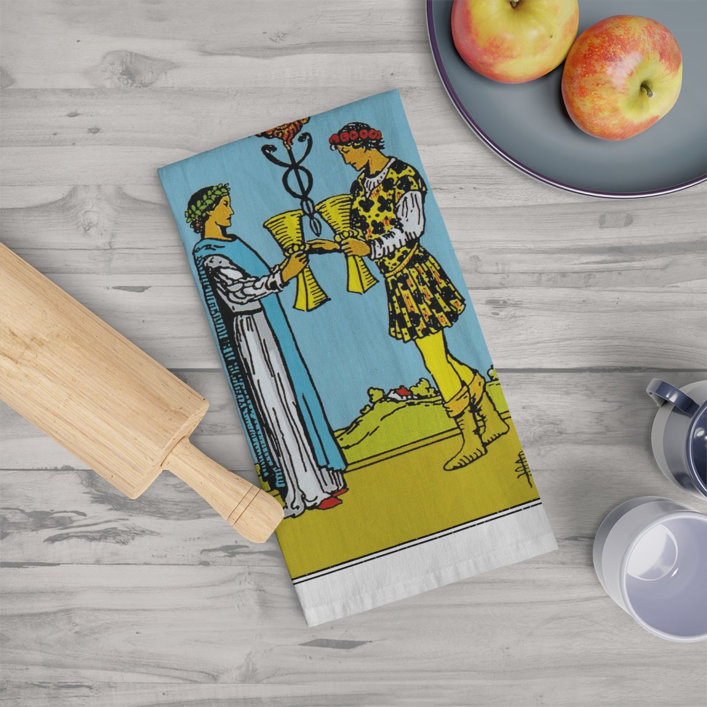 The Two of Cups Tarot Card Tea Towel Goth Kitchen Decor