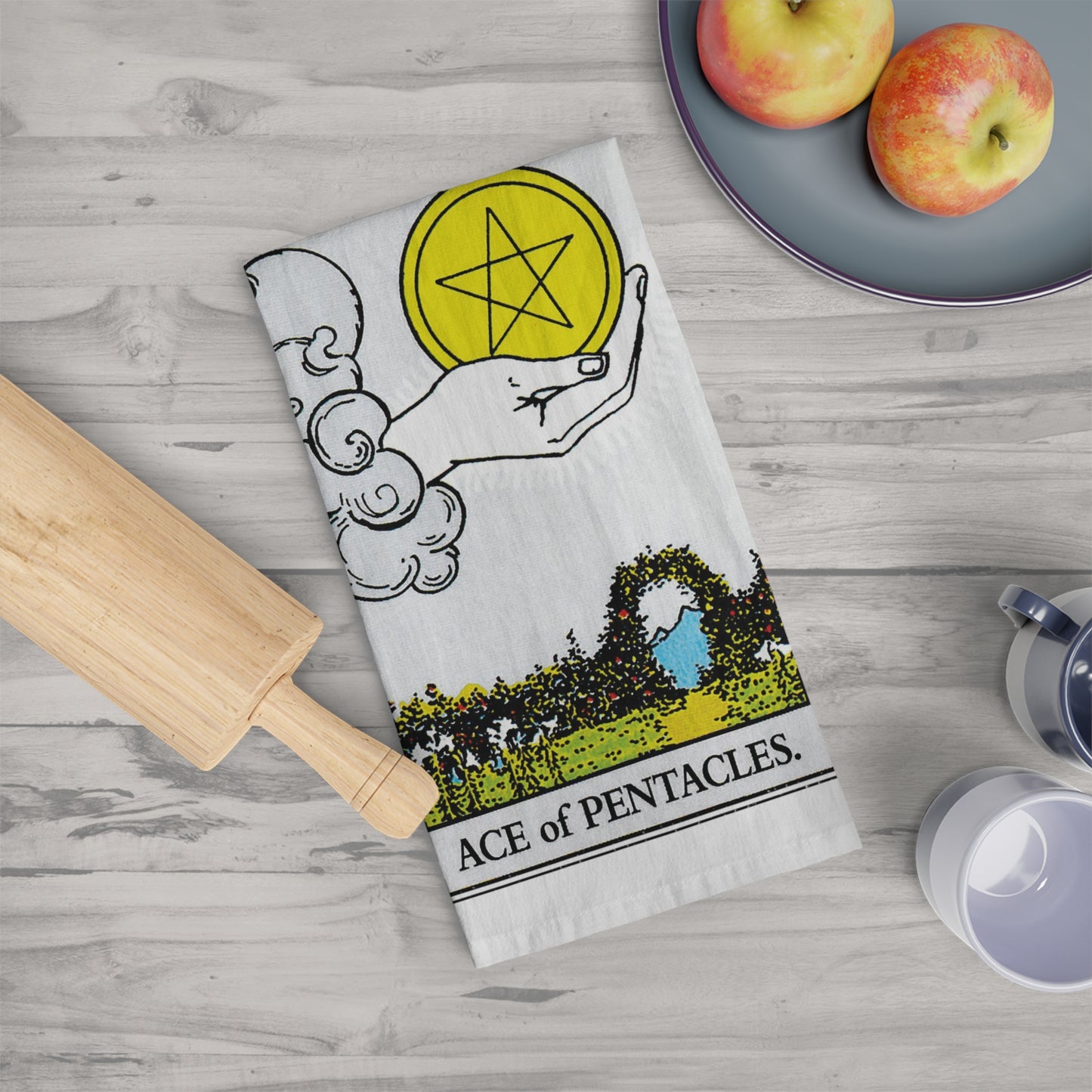 Ace of Pentacles Tarot Card Tea Towel Goth Kitchen Decor