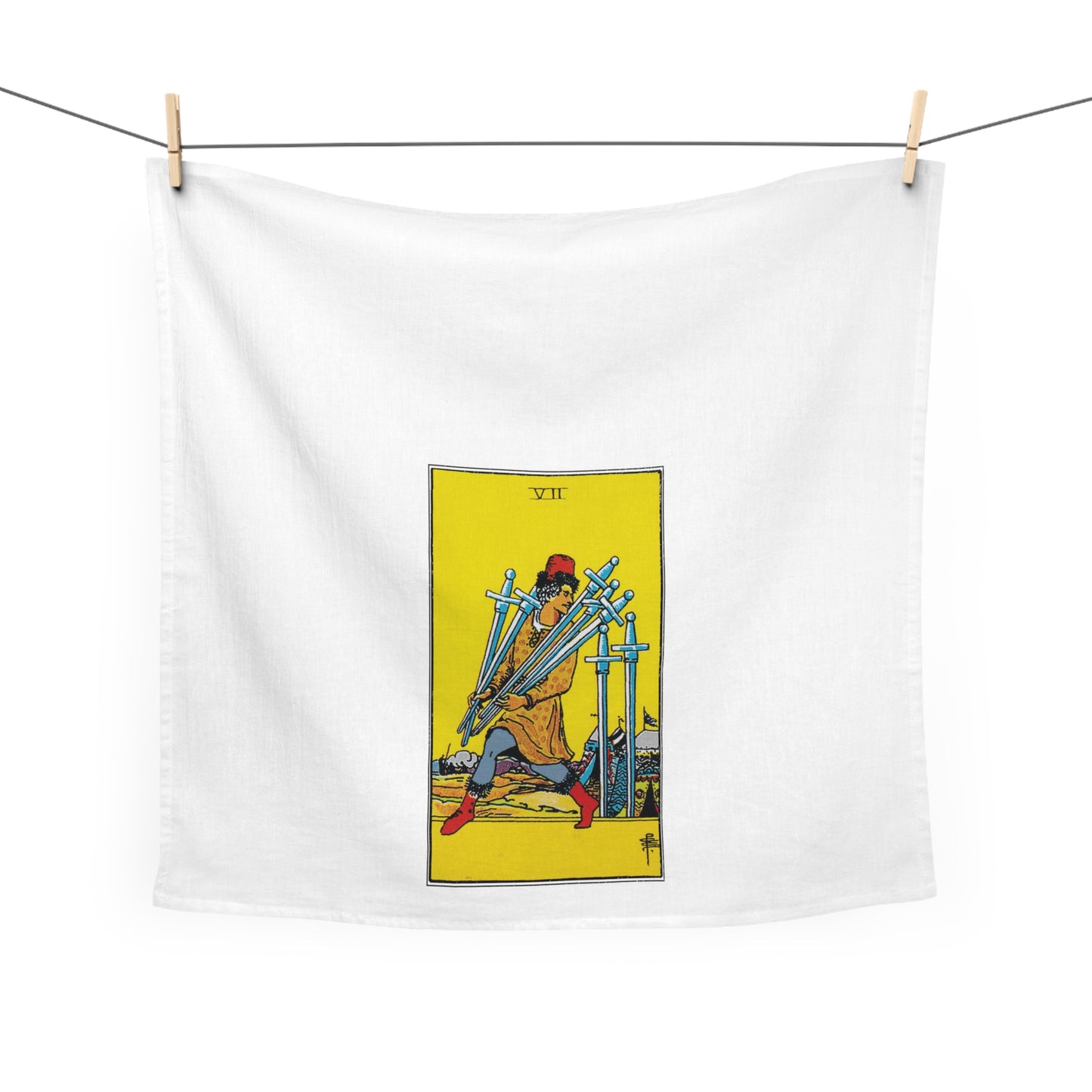 The Seven of Swords Tarot Card Tea Towel Goth Kitchen Decor