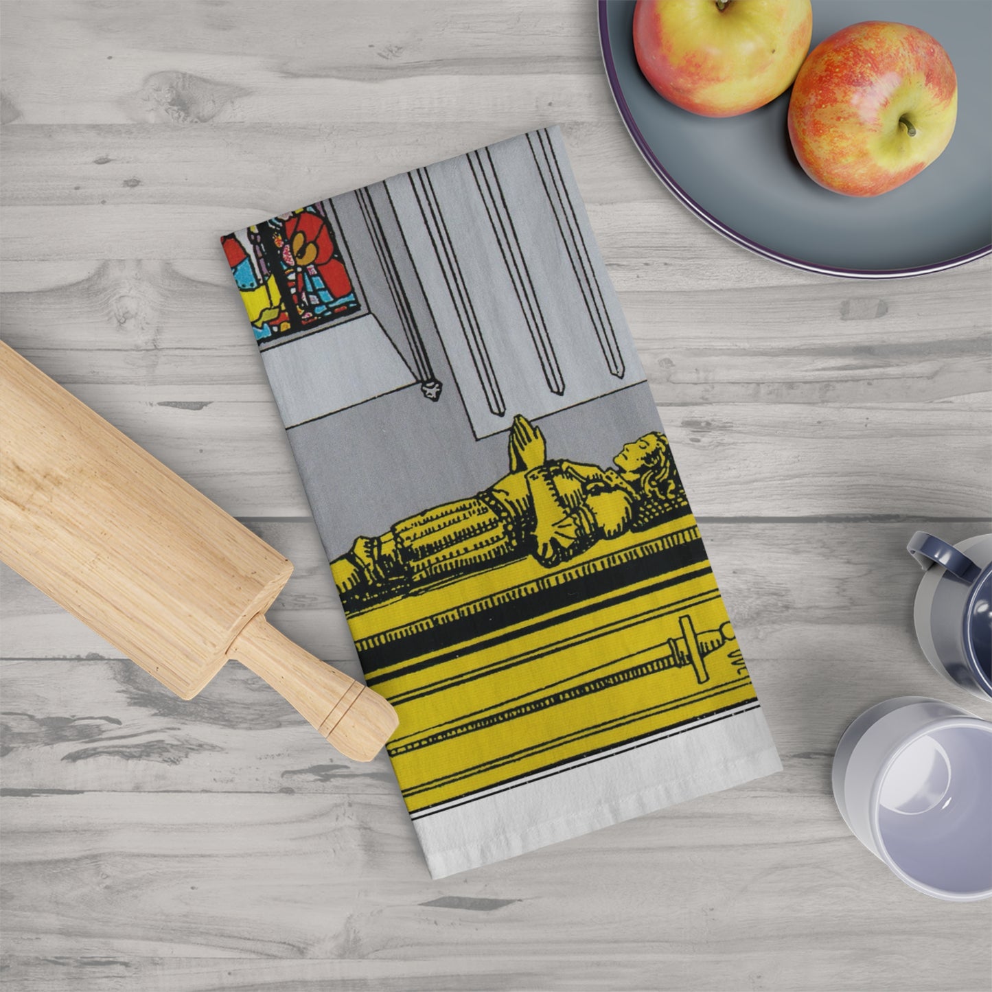 The Four of Swords Tarot Card Tea Towel Goth Kitchen Decor