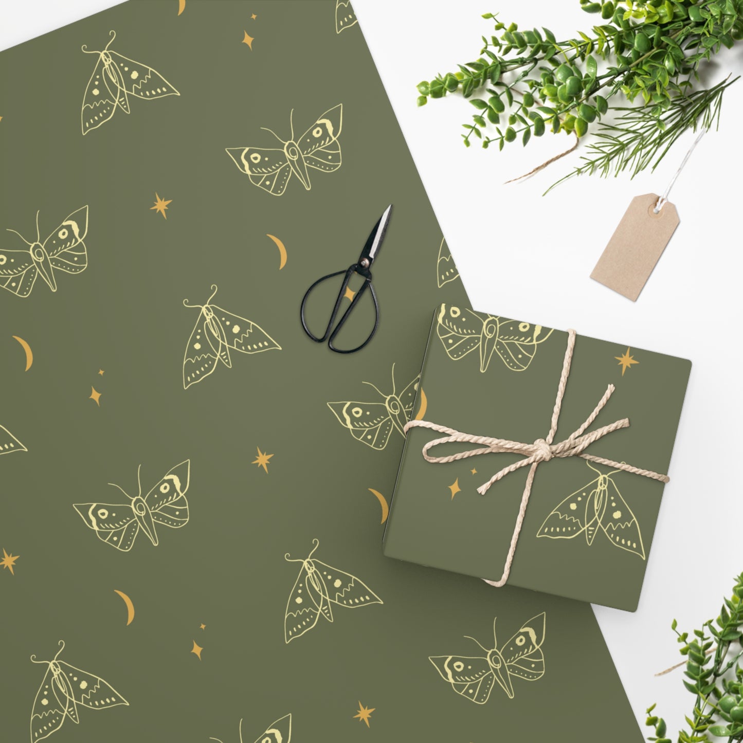 Dark Forest Moth Gift Wrap Green Gothic Wedding Wrapping Paper Witchy Dark Academia Aesthetic