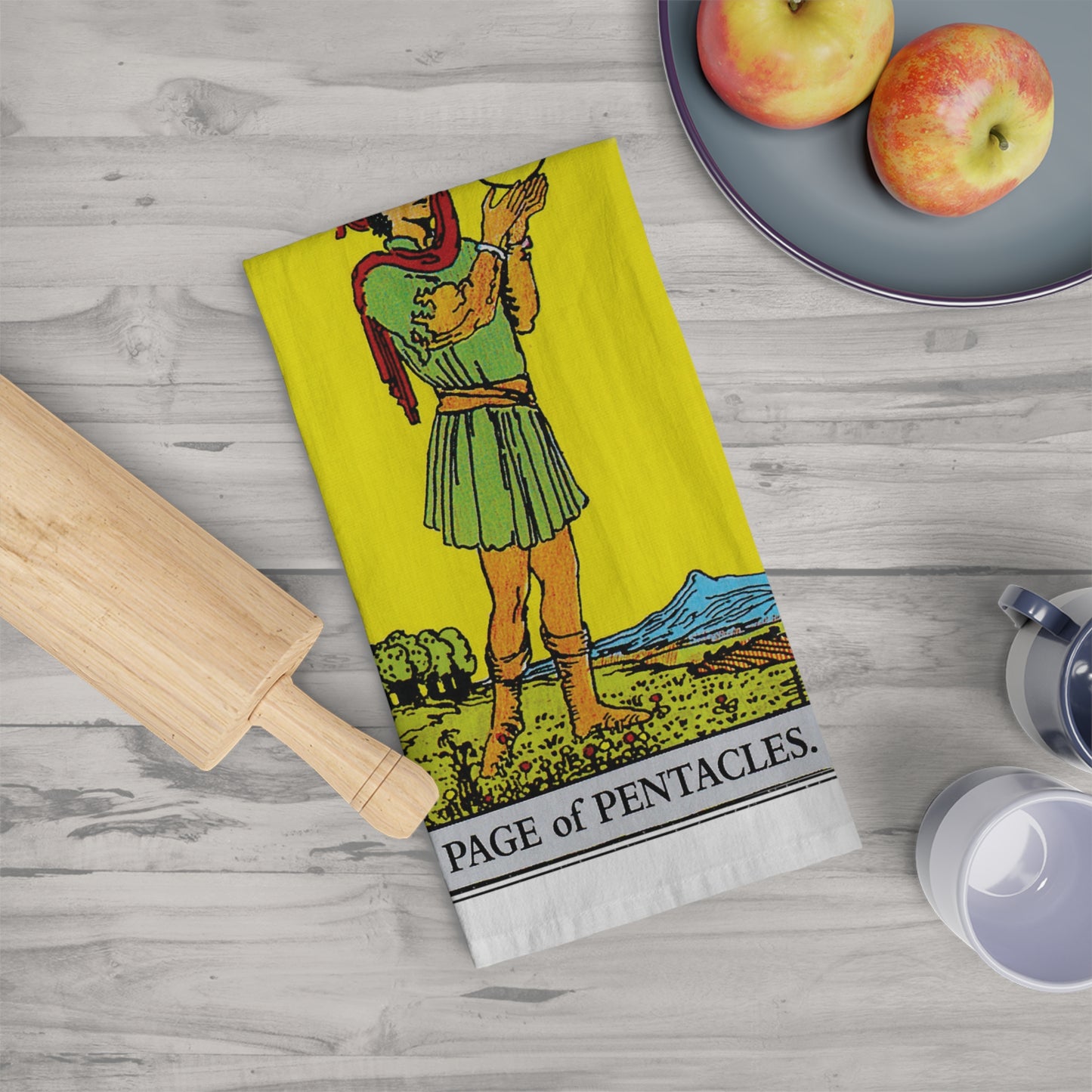 The Page of Pentacles Tarot Card Tea Towel Goth Kitchen Decor