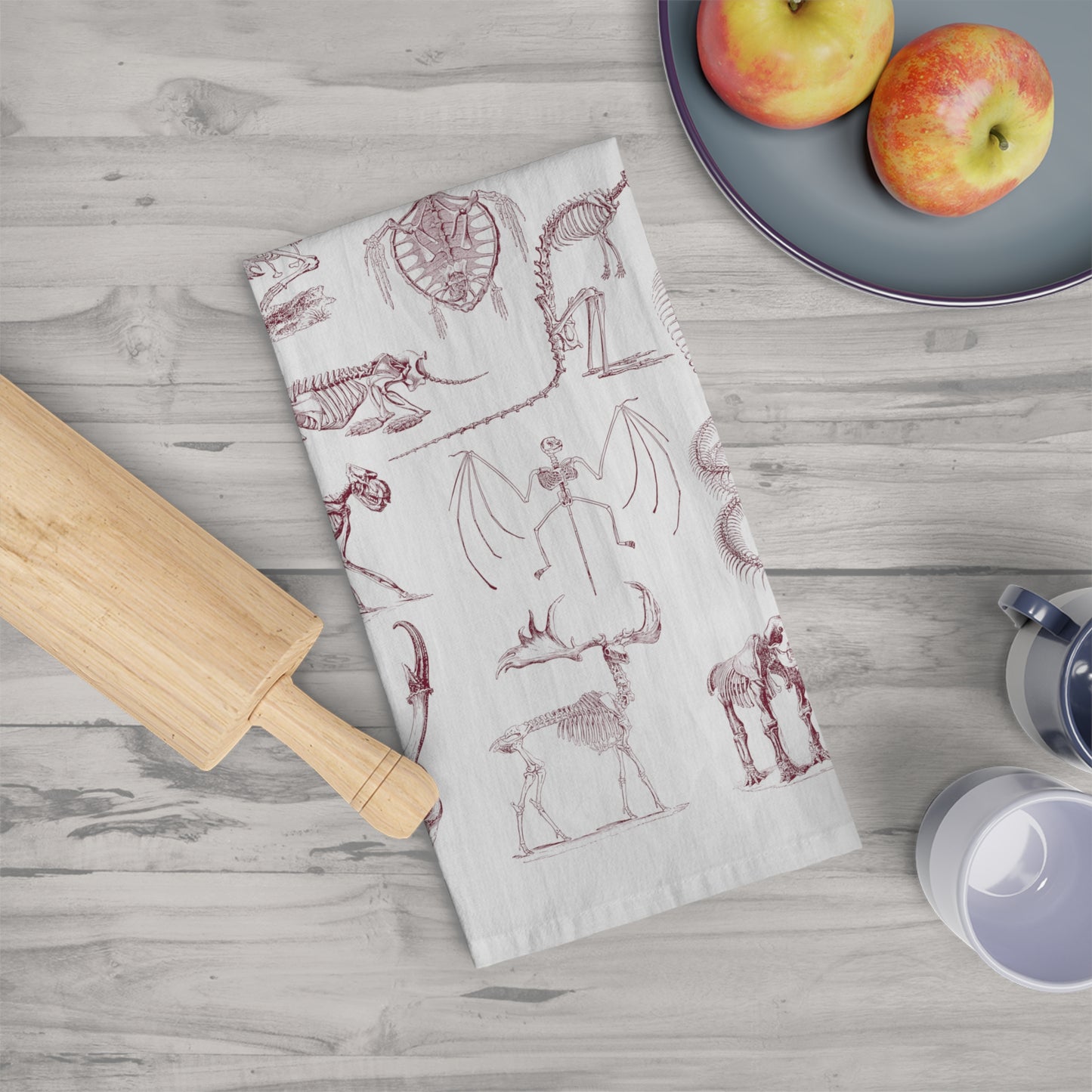 Animal Skeletons Tea Towel Goth Kitchen Decor Dark Academia Towel