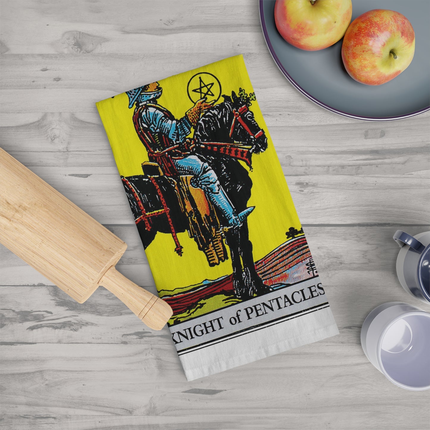 The Knight of Pentacles Tarot Card Tea Towel Goth Kitchen Decor