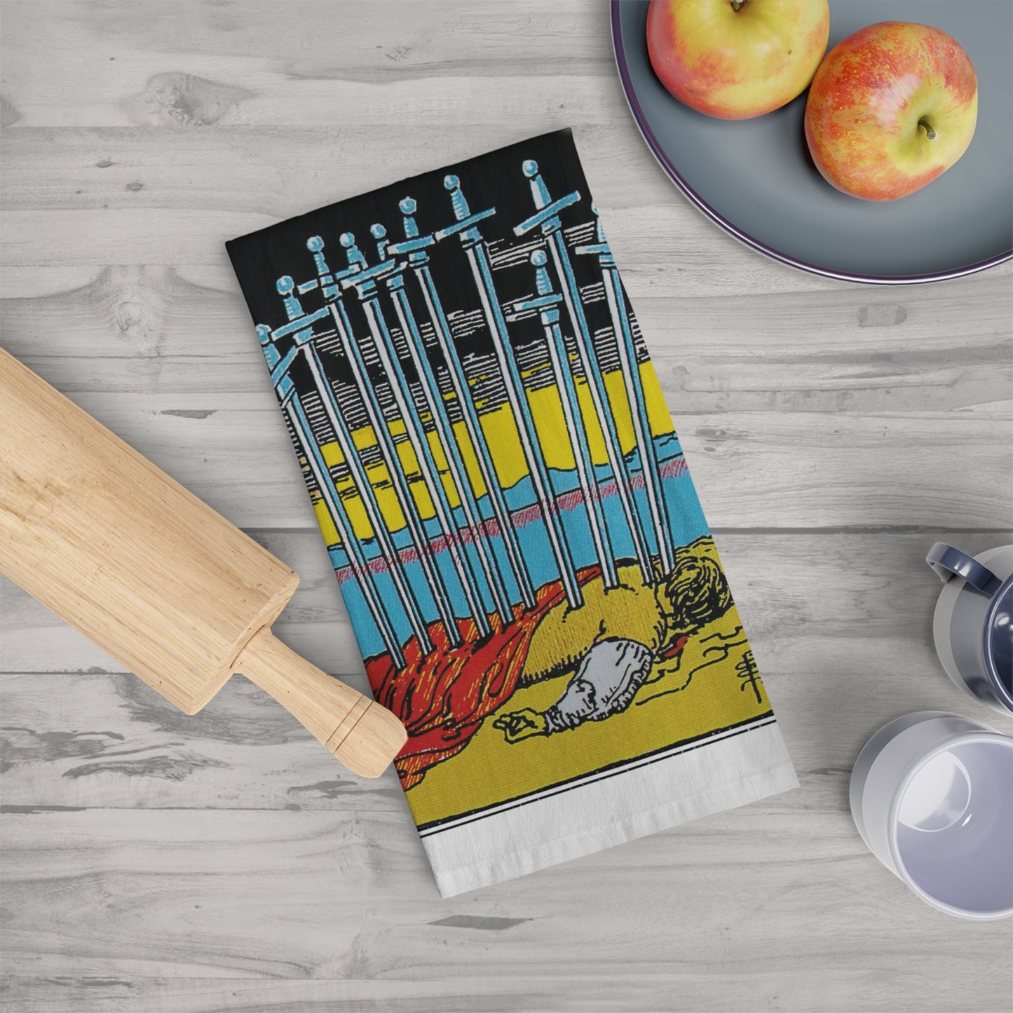 The Ten of Swords Tarot Card Tea Towel Goth Kitchen Decor